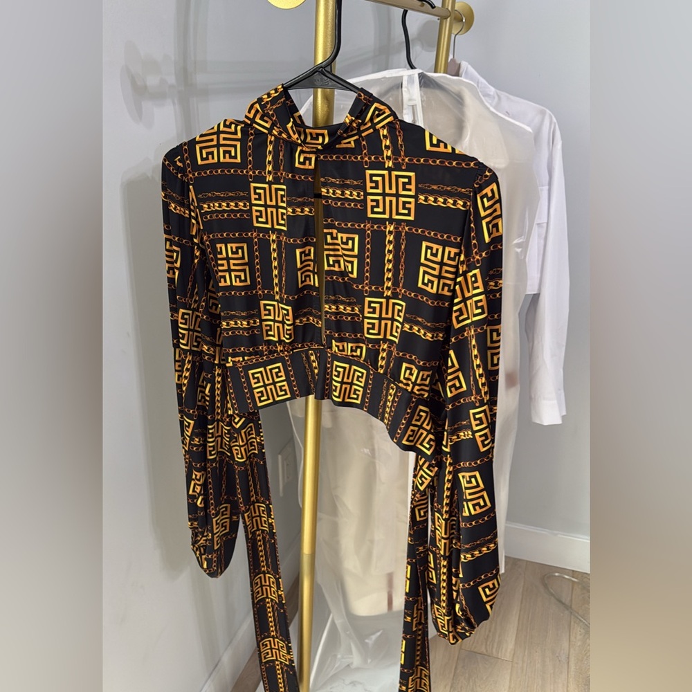 Black and Gold Chain Print Women's Top